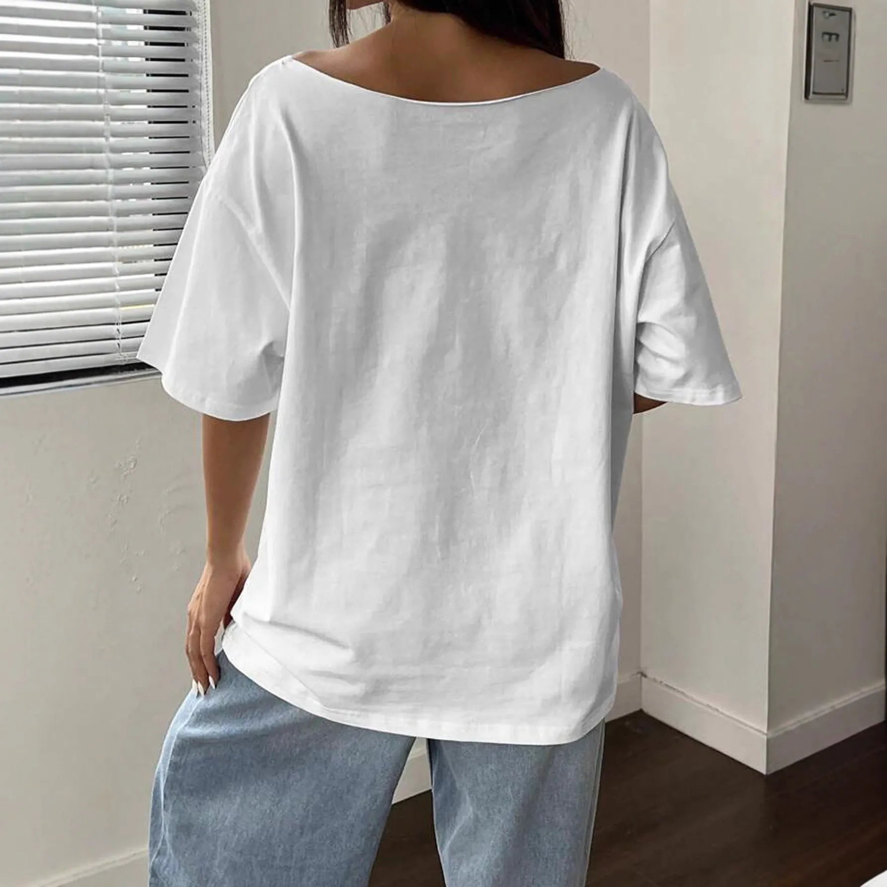 Floral Print Irregular Neck Loose Short Sleeve Casual Top