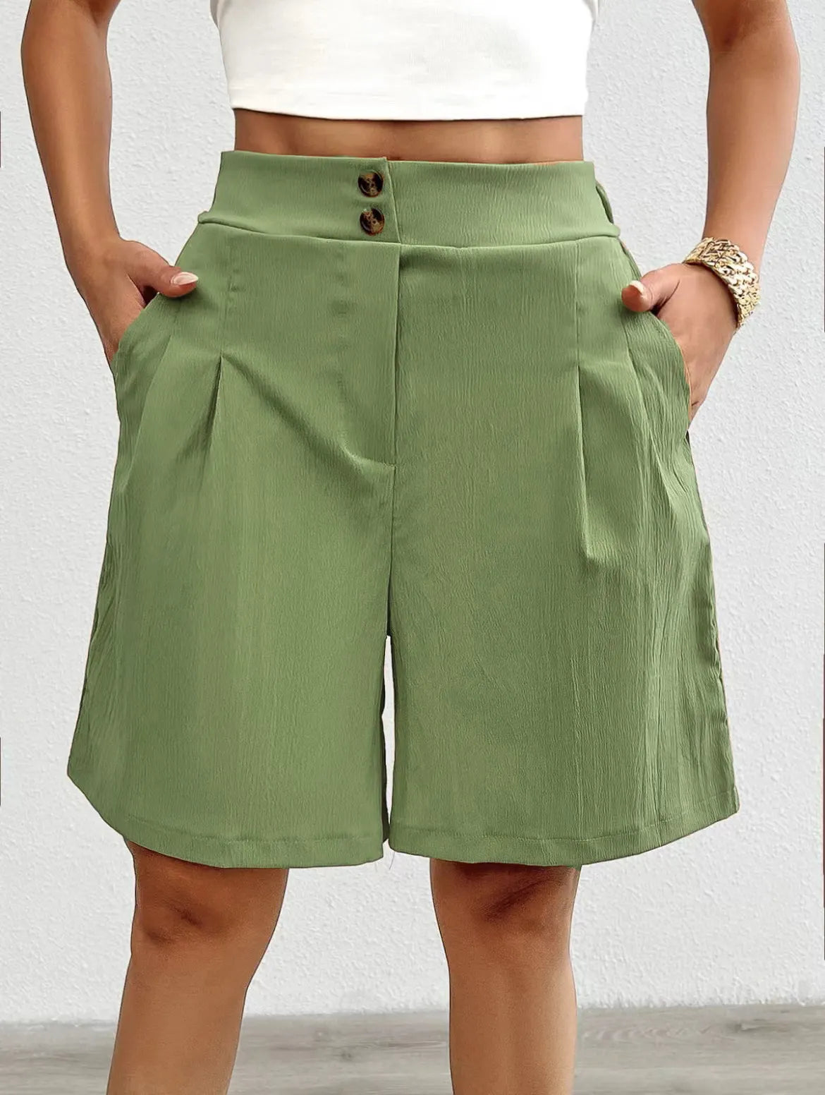 High Waist Pleated Wide Leg Shorts