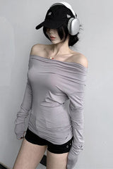 Casual Off Shoulder Long Sleeve Tunic Shirt Top Blouse
