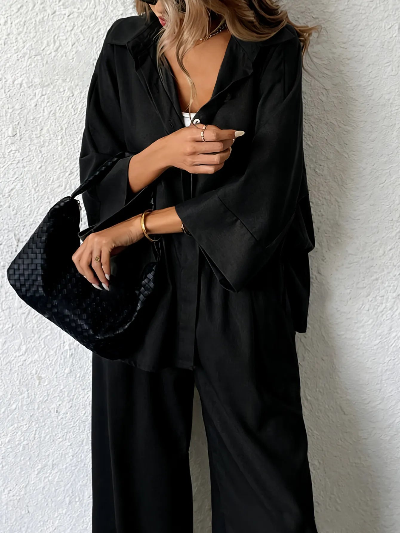 Button Down Oversized Shirt & High Waist Pants