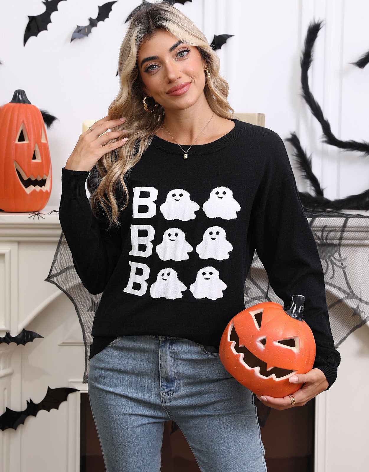 Halloween Boo Ghost Crew Neck Sweater