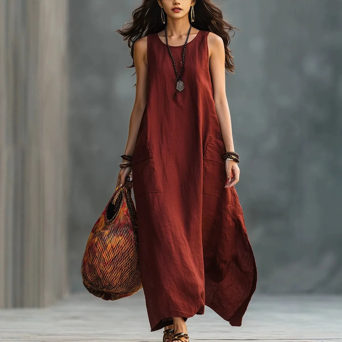 Solid Color Sleeveless A-line Maxi Dress