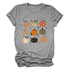 Leopard Floral Plaid Pumpkin Casual Short Sleeve Tee