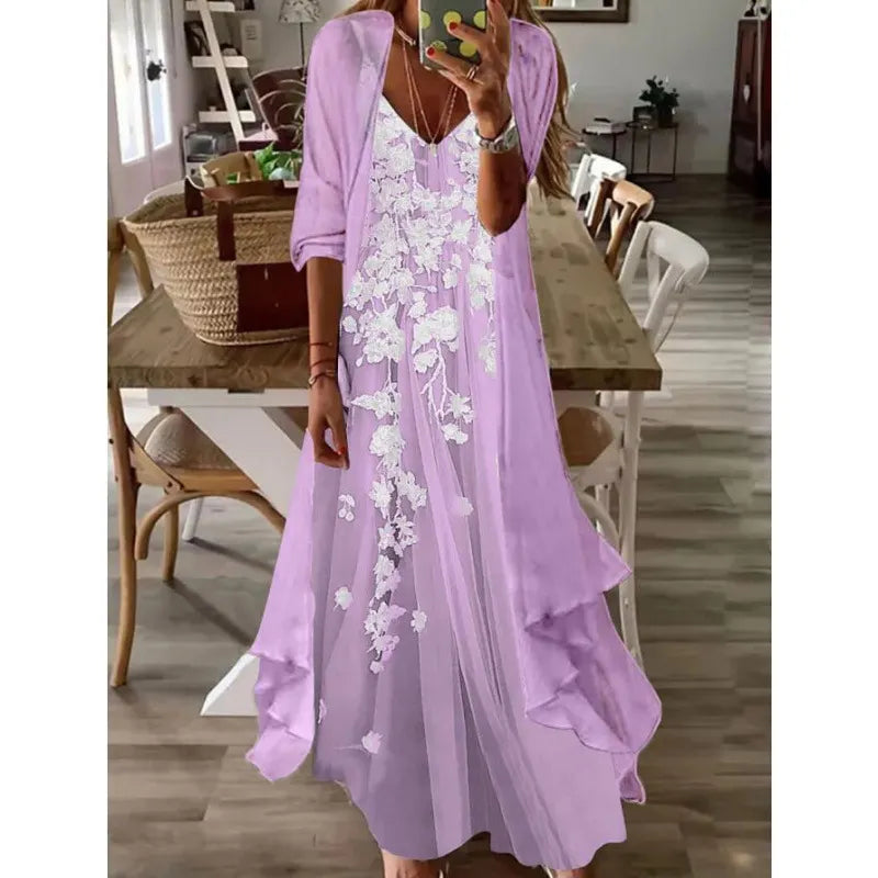 Printed V Neck Cami Long Dress