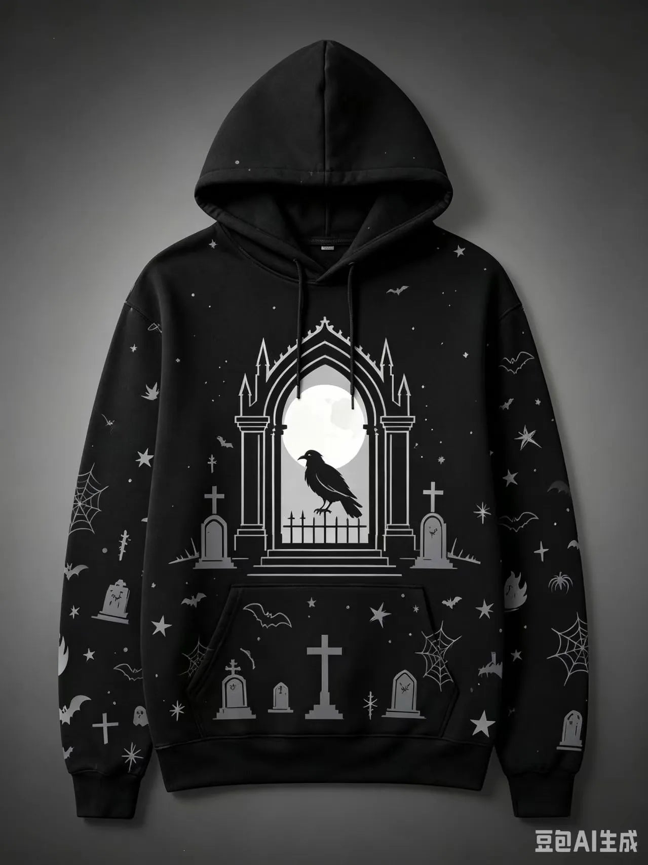Halloween Black Cat Pumpkin Bat Moon Graphic Hoodie