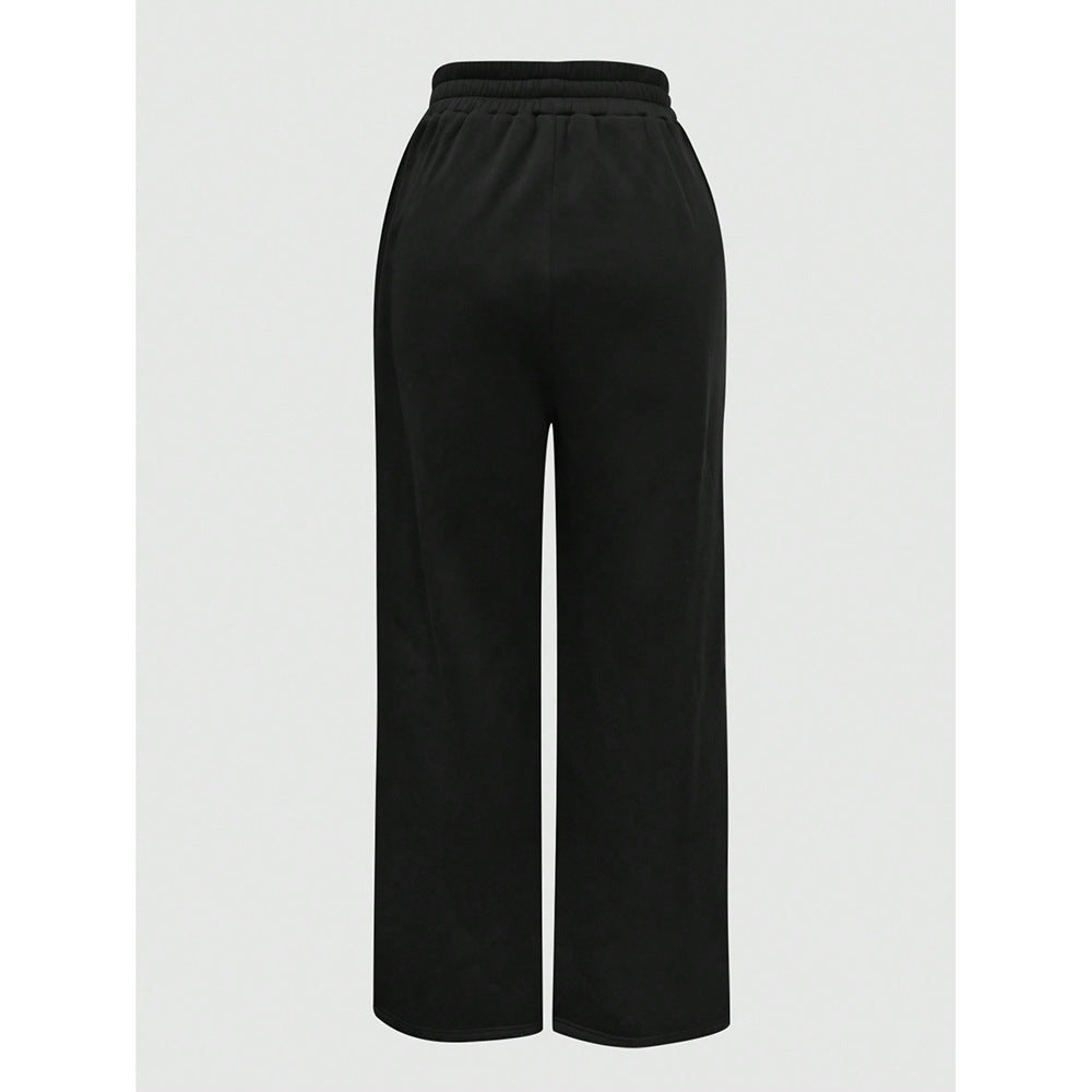 Elastic Waist Solid Straight Wide Leg Casual Sweatpants