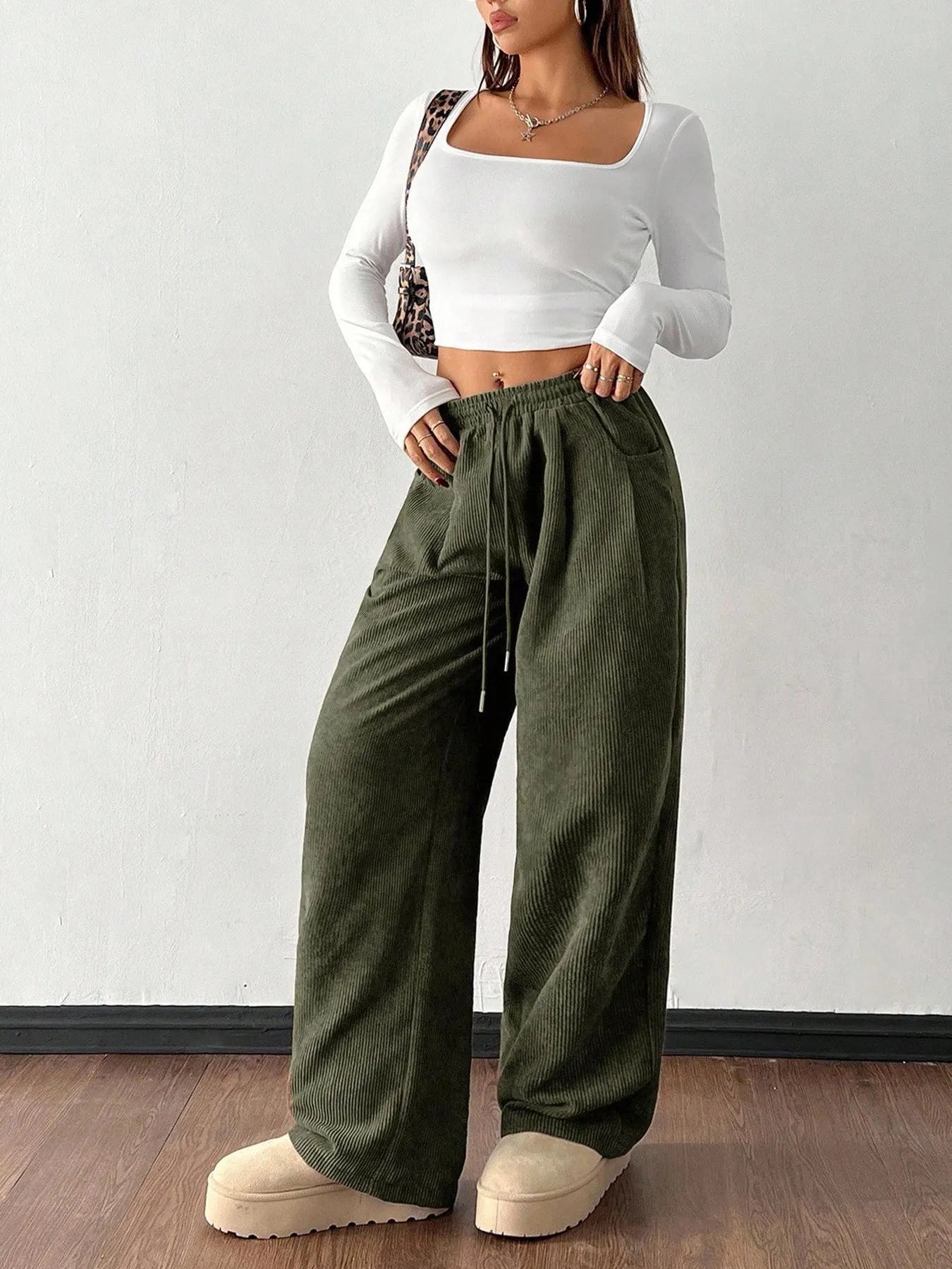 Drawstring Waist Straight Leg Casual Pants