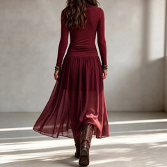 Crew Neck Pleated Maxi Dress
