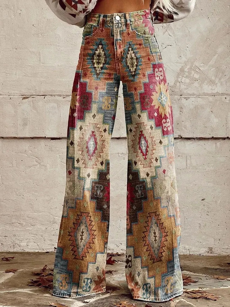 Printed Flare Work Pants