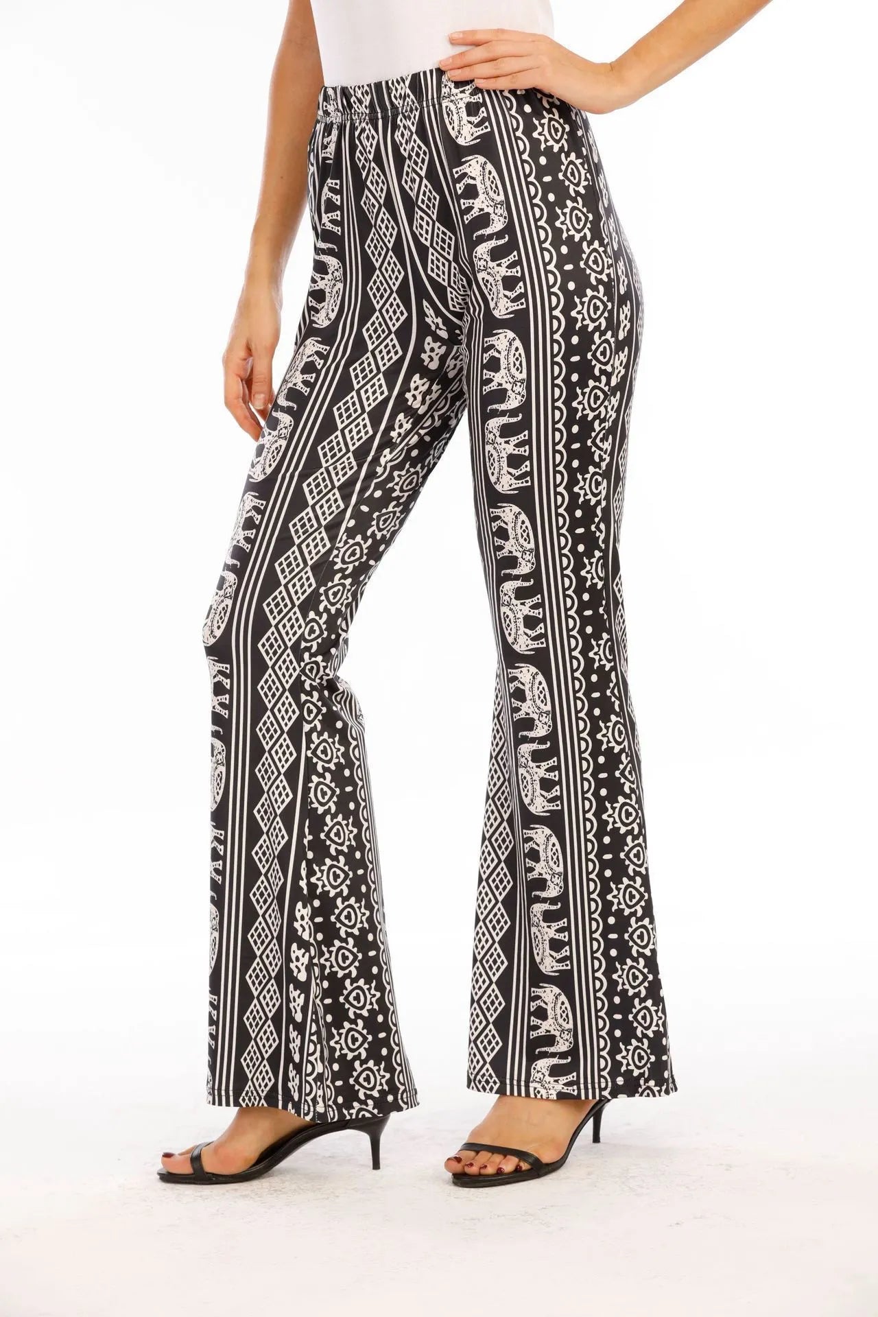 Bohemian Floral Print Elastic Waist Micro Flared Casual Pants