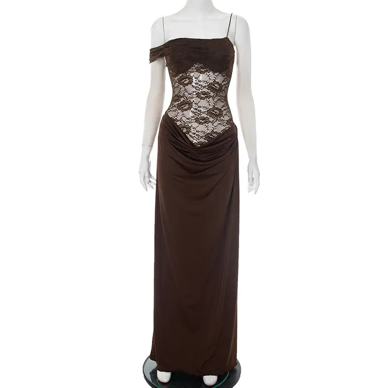 Lace Corset Off Shoulder Maxi Dress