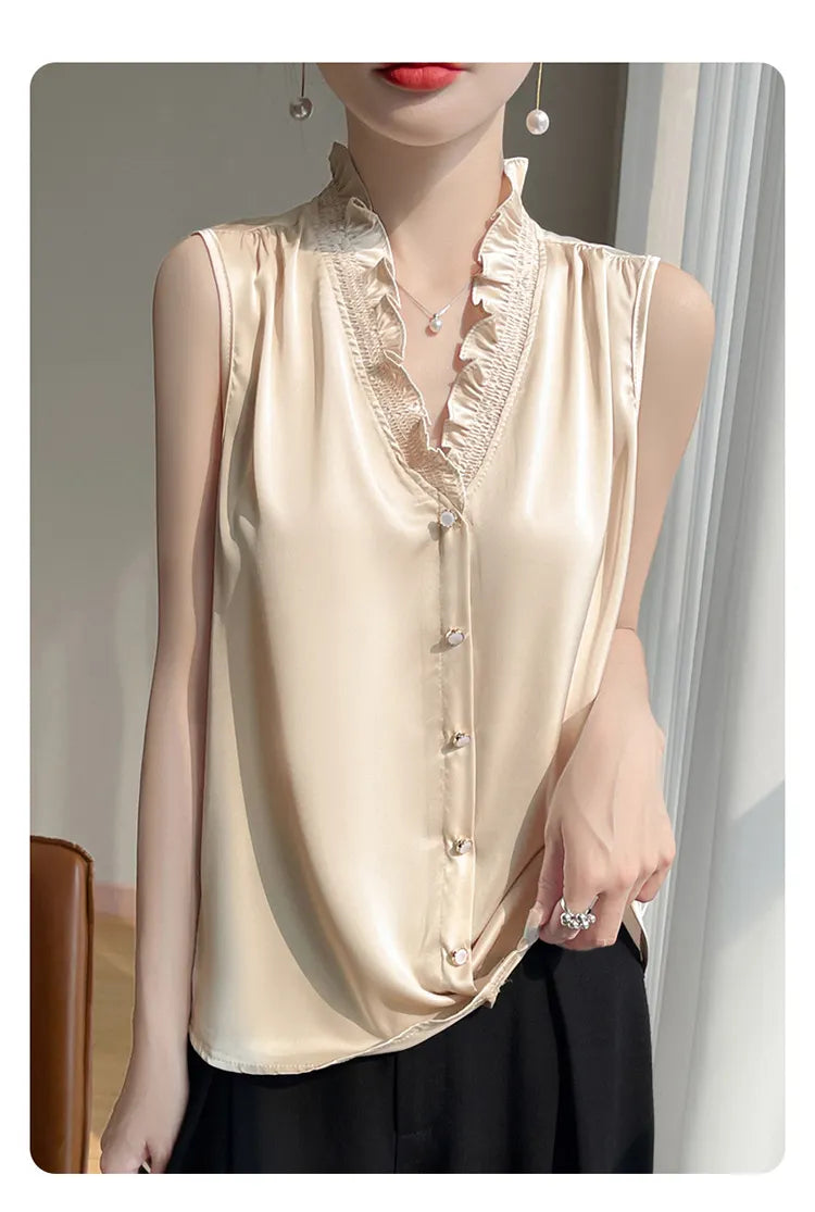 Sleeveless Satin Blouse