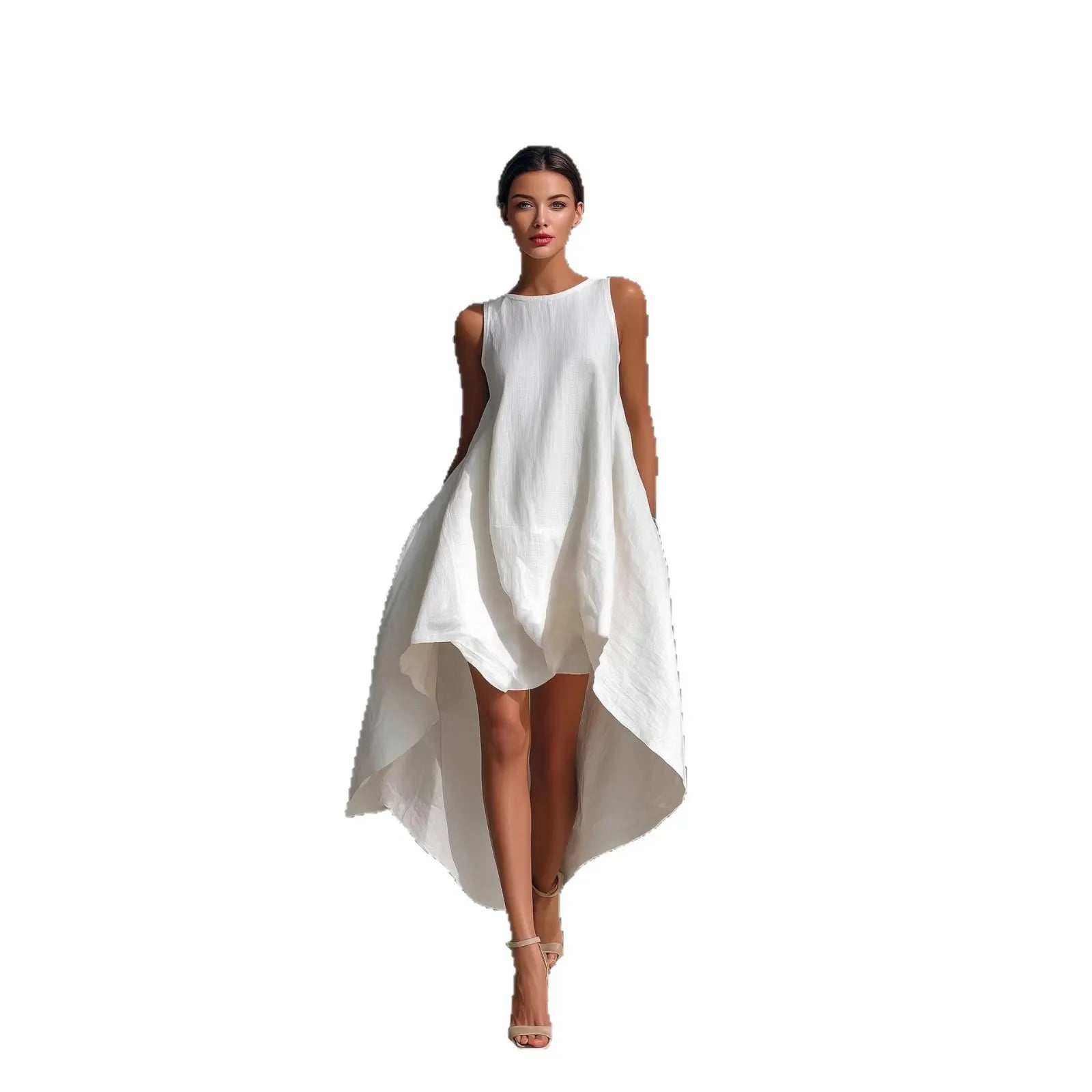 Sleeveless High-Low Hem A-Line Maxi Dress