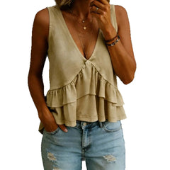 V-Neck Tiered Ruffle Sleeveless Top