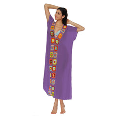 Colorful Crochet V-Neck Batwing Sleeve Loose Long Cover-Up Dress