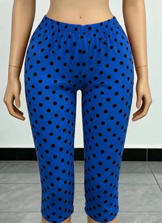 Polka Dot Halter Cutout Crop Top & Capri Pants Two Piece Set