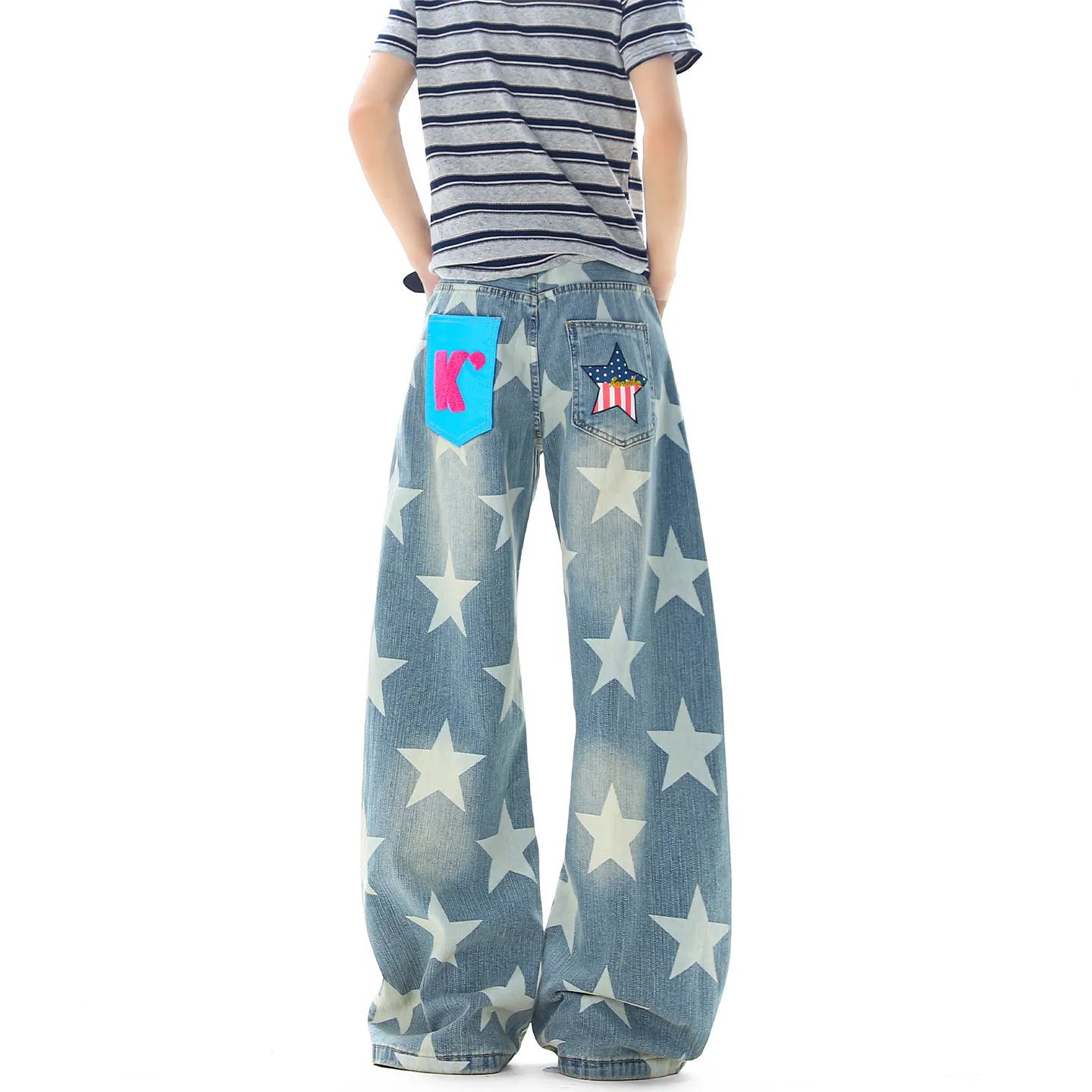 Star Print Baggy Wide Leg Jeans