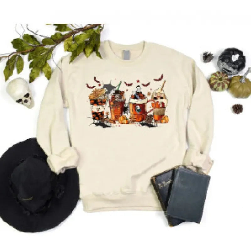 Halloween Leopard Pumpkin Print Crew Neck Sweatshirt
