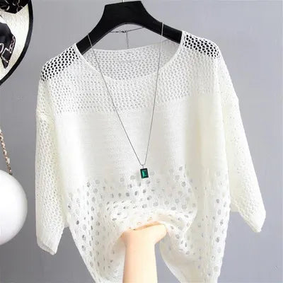Hollow Out Batwing Sleeve Knit Top