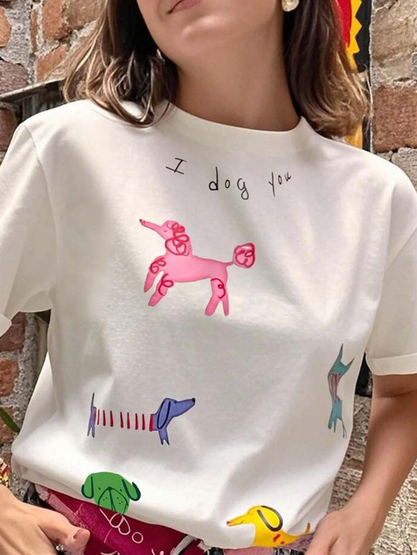 Cartoon Dog Print Crew Neck T-Shirt