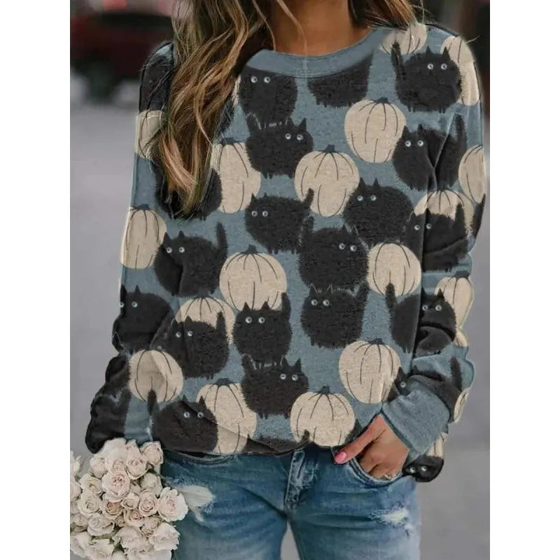 Halloween Bat Print Crew Neck Sweatshirt