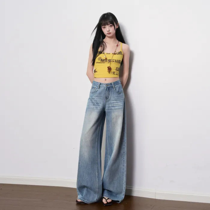Ultra Low Waist Non-Stretch Retro Wide Leg Denim Jeans