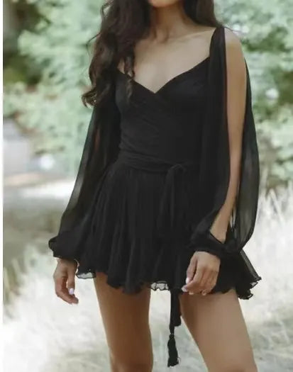 Mesh Wrap Mini Dress