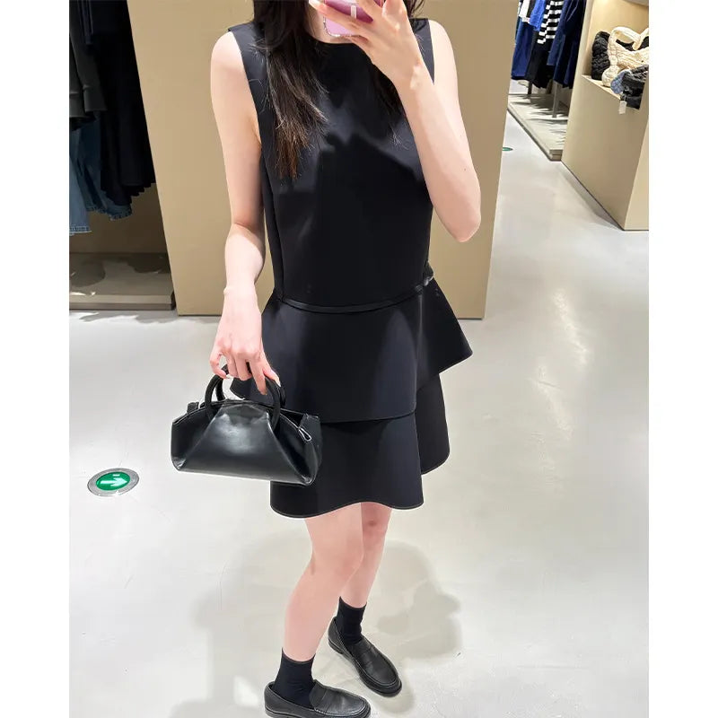 Solid Sleeveless Round Neck Peplum Top