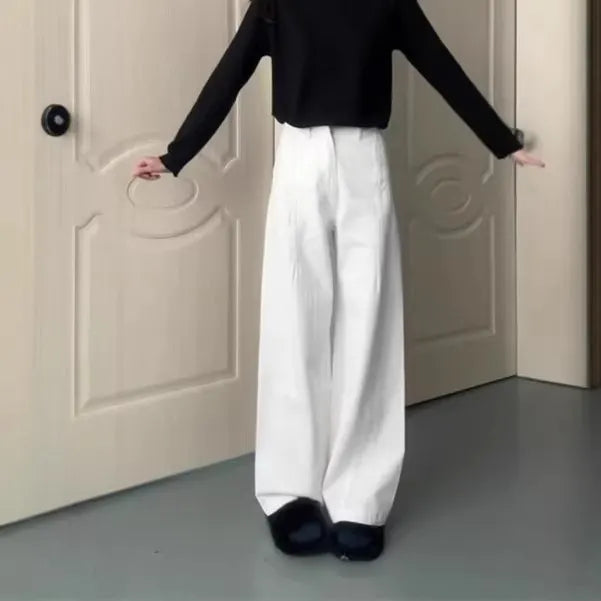 High Waist Solid White Wide Leg Jeans