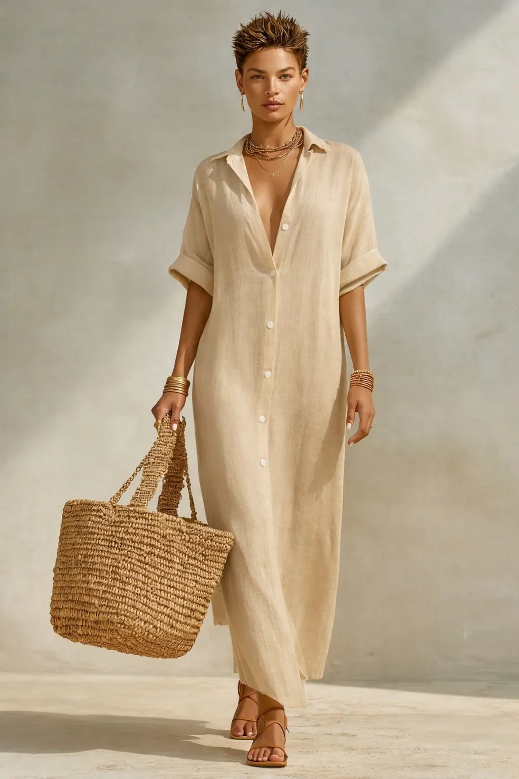 Striped Button Front Shirt Maxi Dress