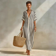 Striped Button Front Shirt Maxi Dress