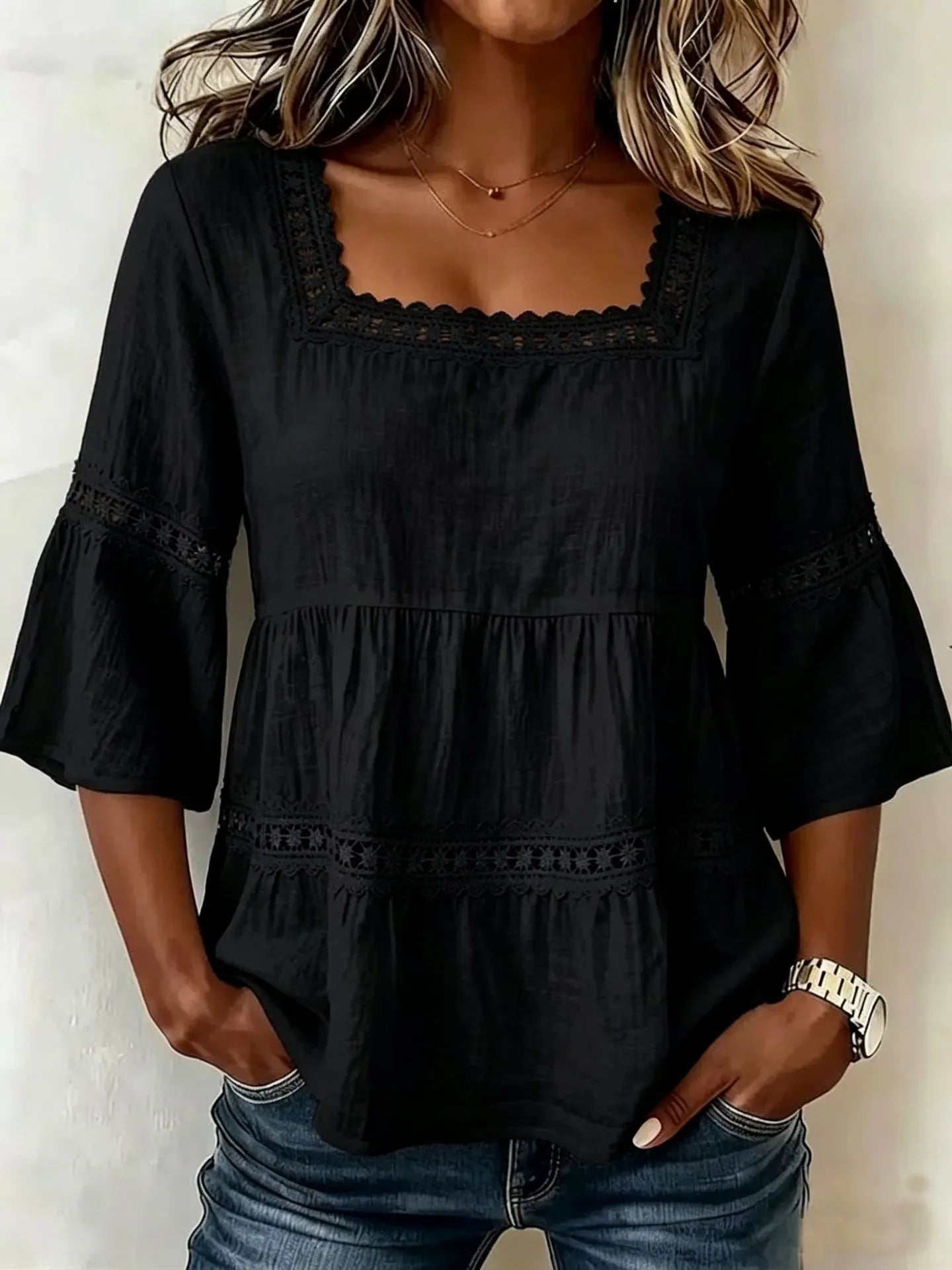 Square Neck Lace Crochet Blouse
