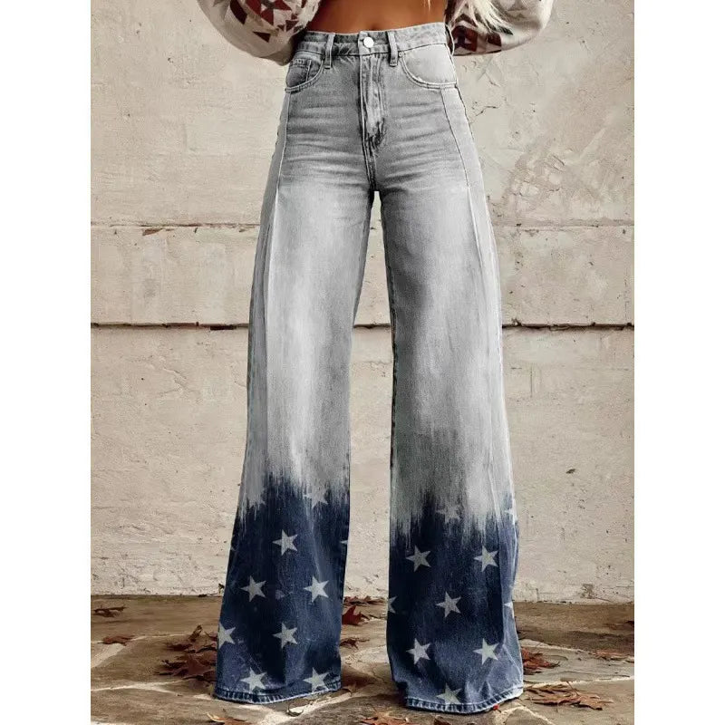 High Waist Western Cowboy Horse Print Wide Leg Pants