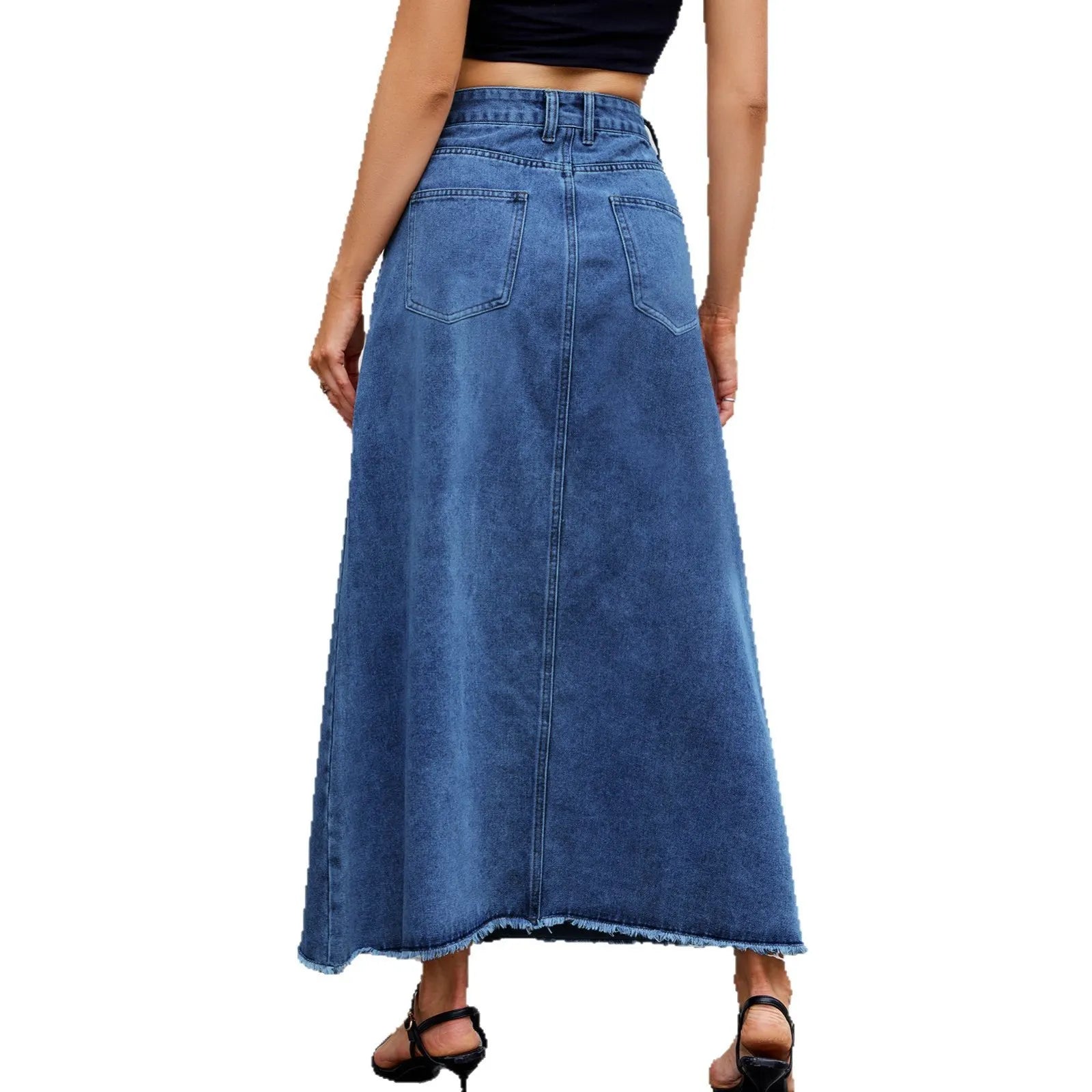 Raw Hem Denim Maxi Skirt