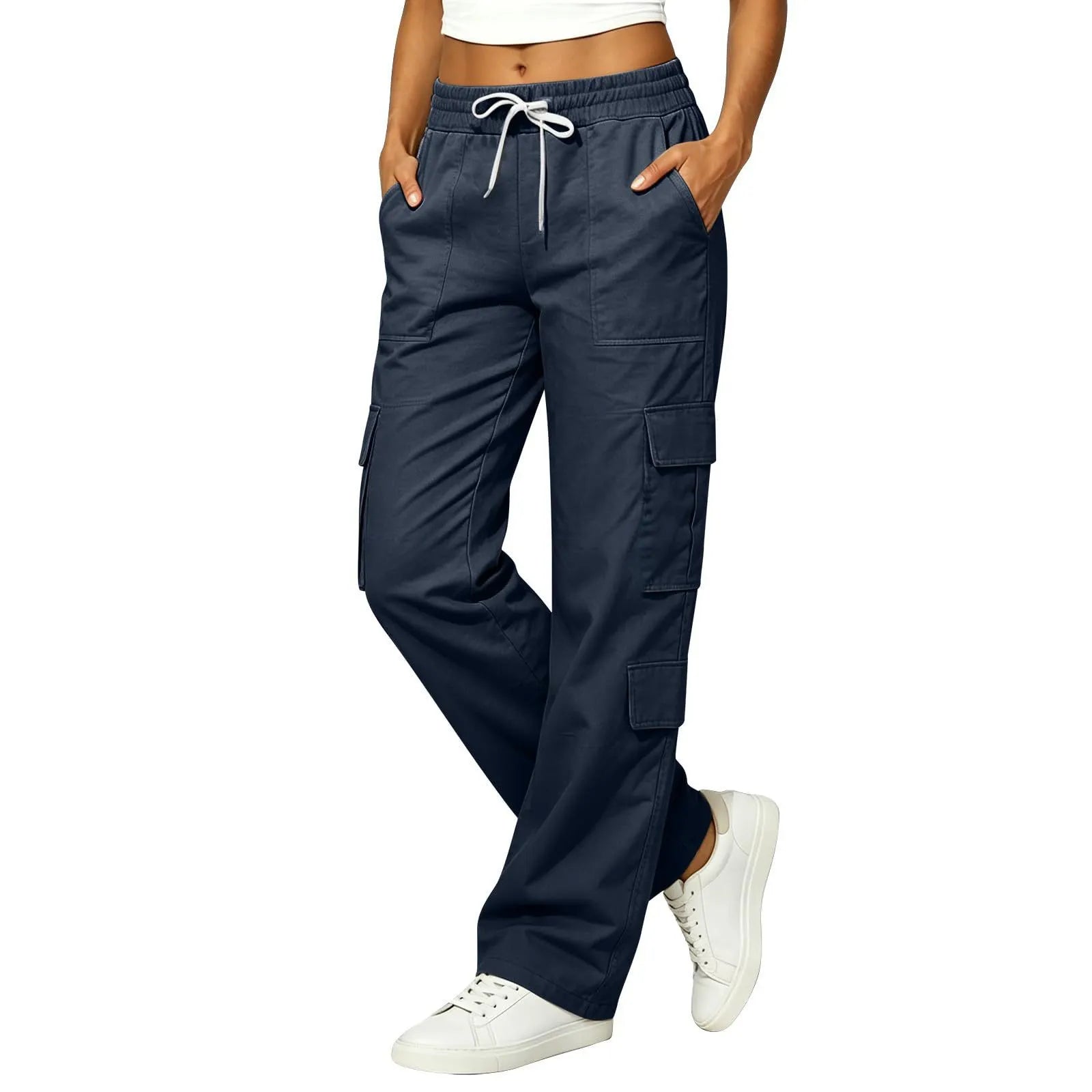 Mid Waist Straight Leg Cargo Pants