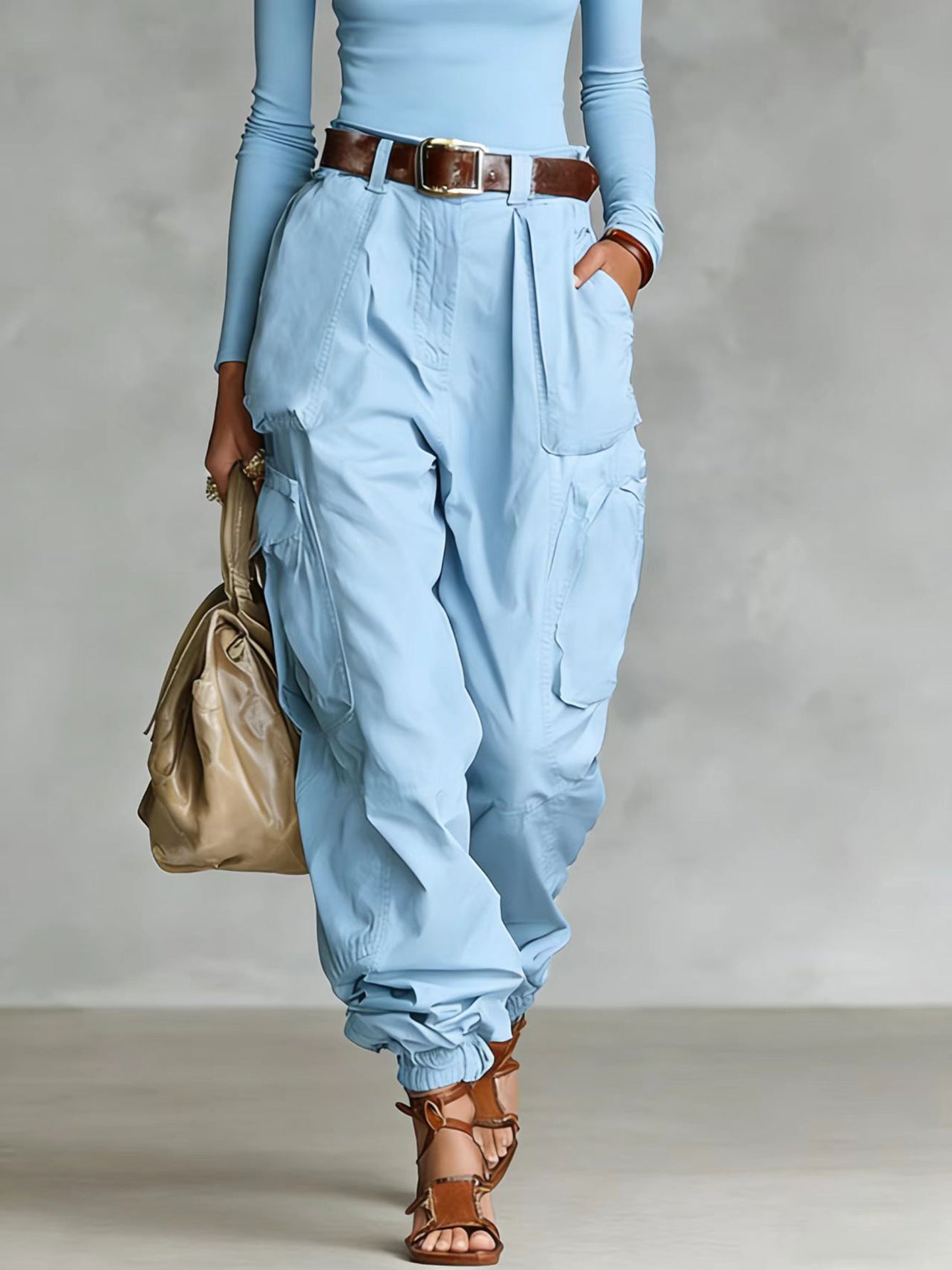 High Waist Multi Pocket Cargo Jogger Pants