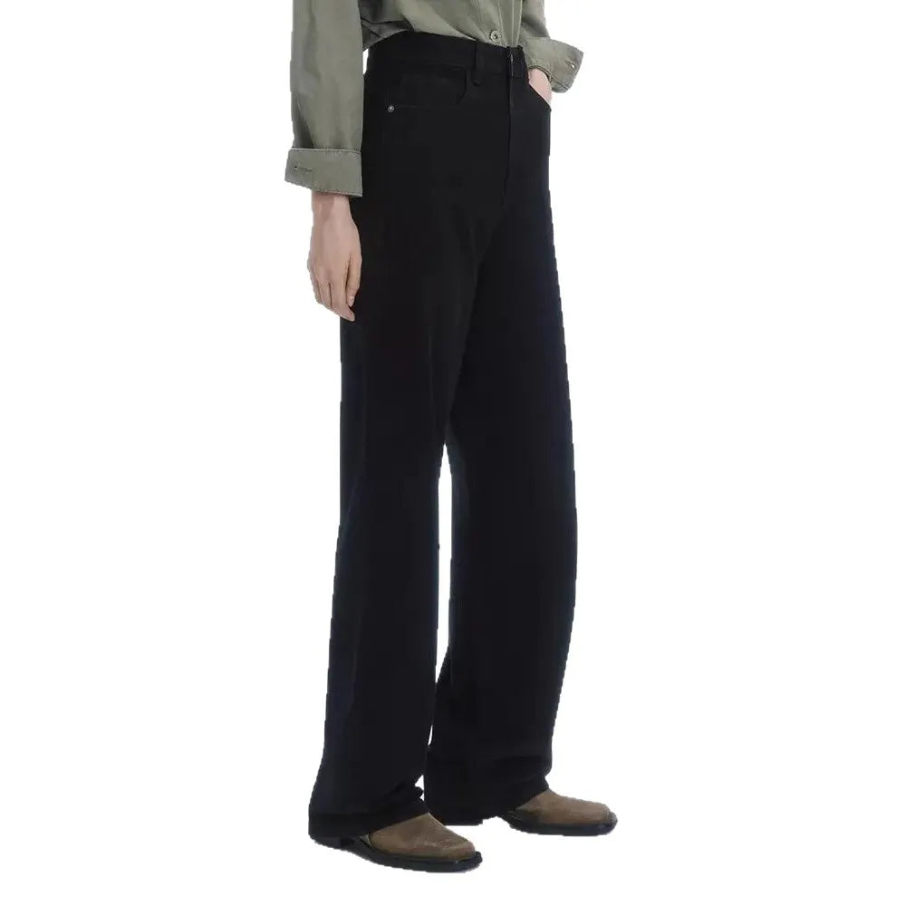 High Waist Stone Washed Black Slight Stretch Wide Leg Long Denim Jeans