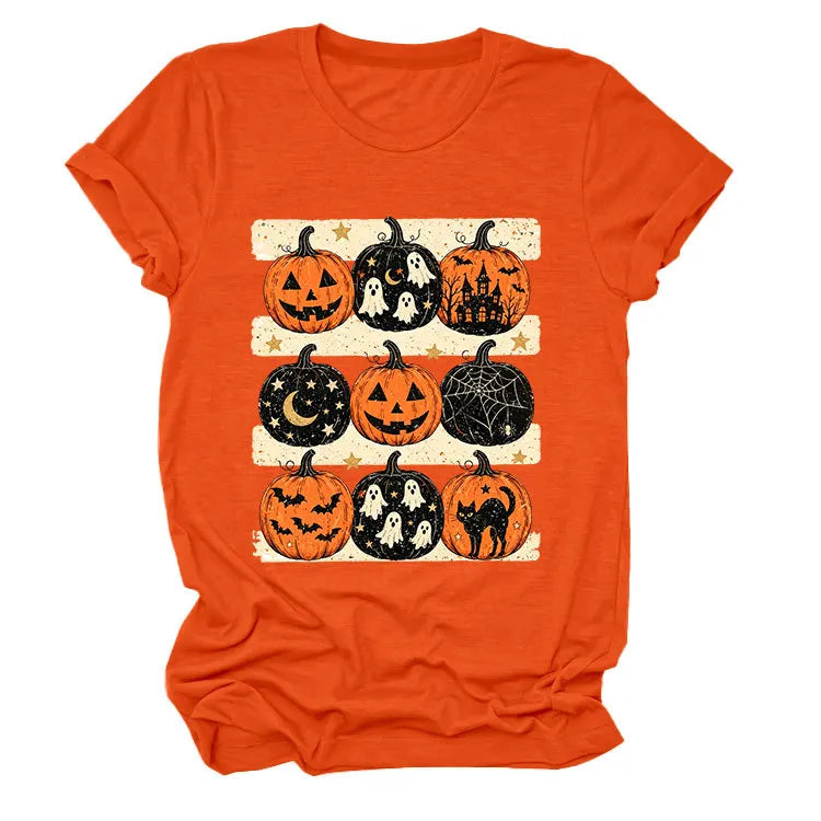 Vintage Halloween Pumpkin Ghost Graphic T‑Shirt