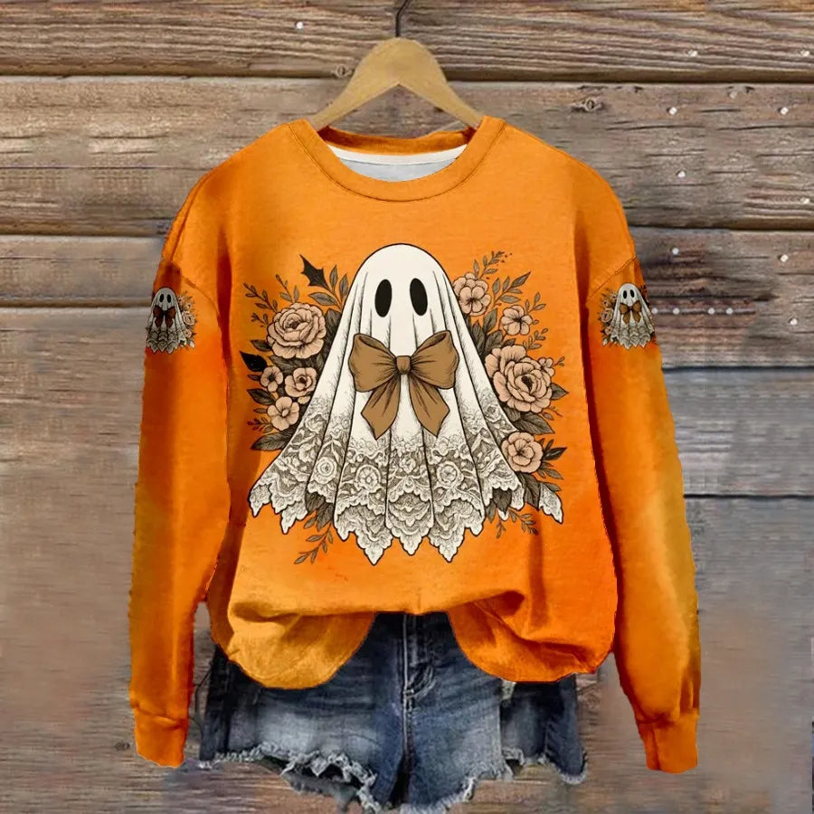 Halloween Witch Pumpkin Print Crew Neck Sweatshirt