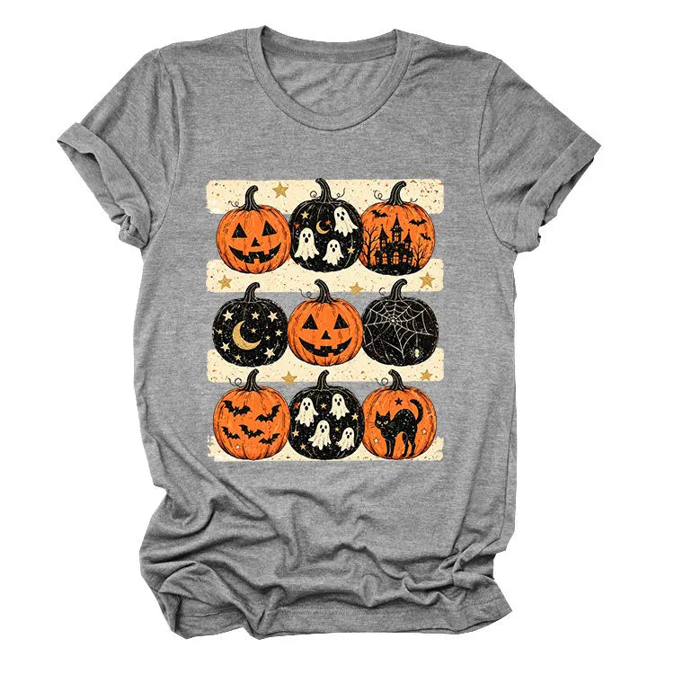 Vintage Halloween Pumpkin Ghost Graphic T‑Shirt