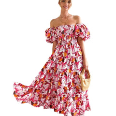 Abstract Print Off-Shoulder Maxi Dress