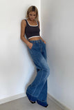 Buckle Detail Slant Pocket Wide Leg Jeans