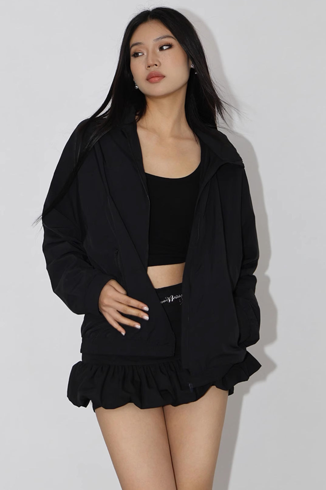 Zip Detail Pocket Side Solid Sport Windbreaker