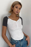 Contrast Sleeve Asymmetrical Hem T Shirt Tops