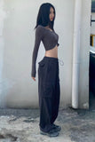 Drawstring Waist Pocket Side Cargo Pants