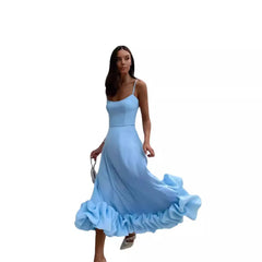 Solid U-Neck Sleeveless High Waist Pleated Flare Midi Dress