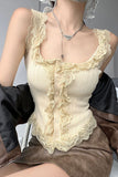 Lace Strap Buttons Cardigan Vest Tank Top