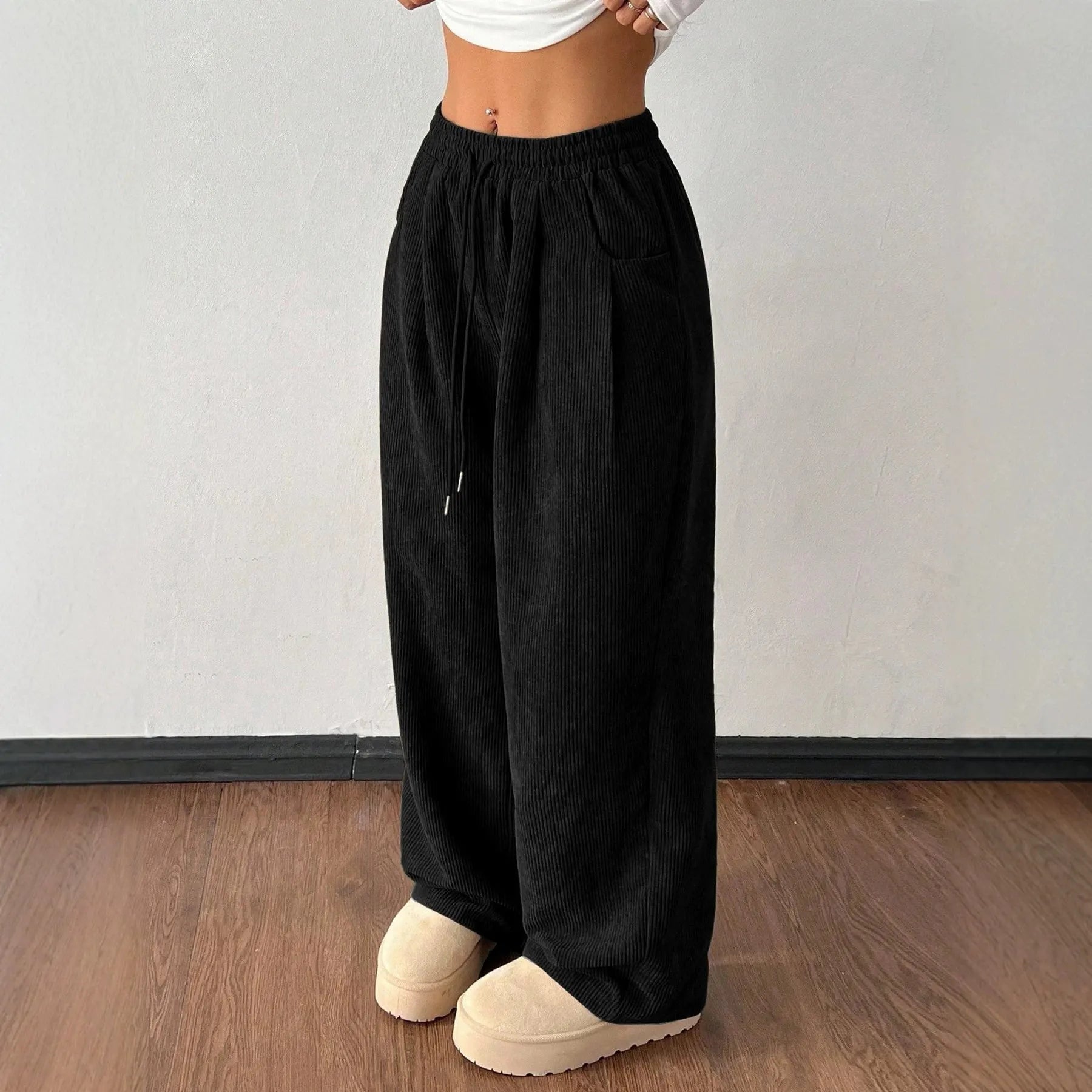 Drawstring Waist Straight Leg Casual Pants