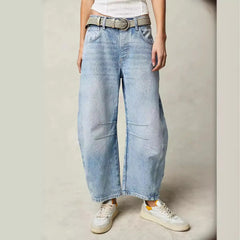 High Waist Loose Straight Leg Washed Jeans