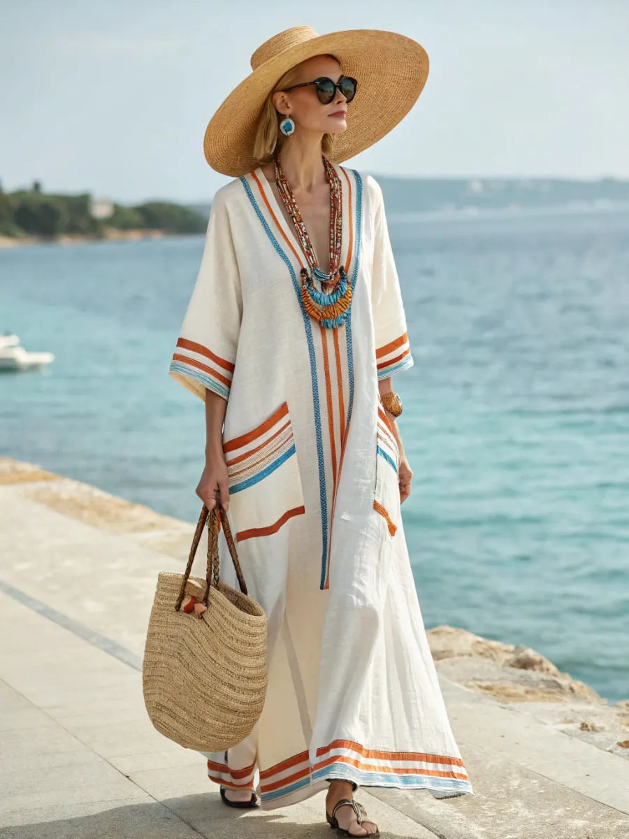 Striped Caftan Maxi Dress